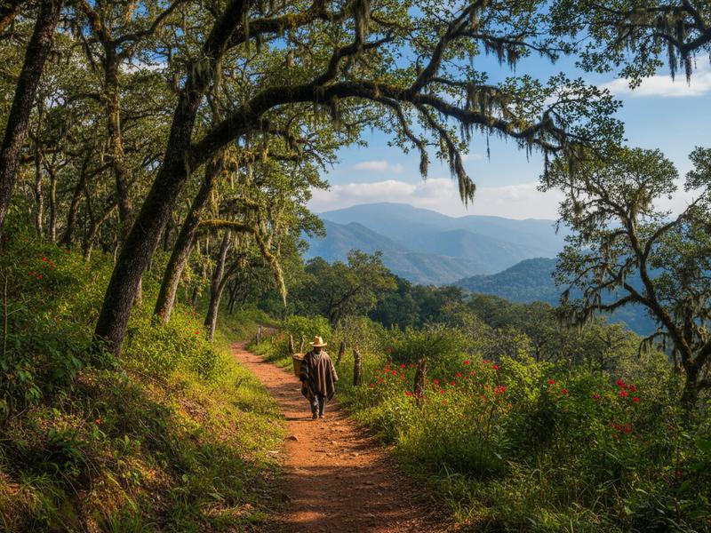 Cloud forest trail in Oaxaca’s Pueblos Mancomunados during summer