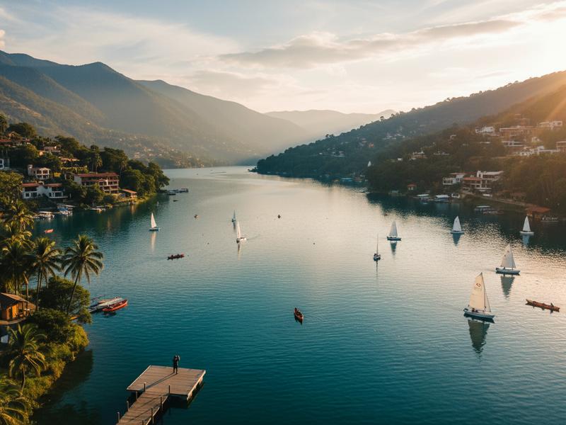 Valle de Bravo lake and wooded hills in summer