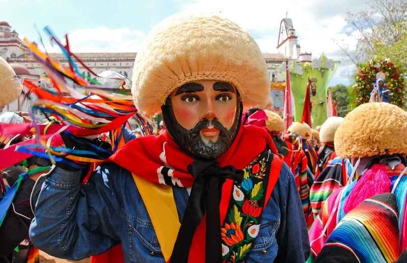 Man in traditional parachico costume from Chiapas